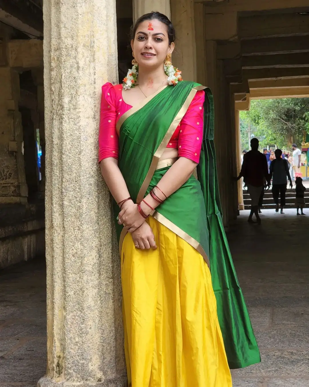 Anusree Nair In South Indian Traditional Green Saree Red Blouse